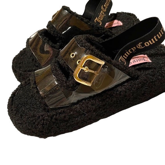 Juicy Couture Shoes - New Juicy Couture Griffin Hard Soled Black Sherpa Sling Slides Slippers Size 6